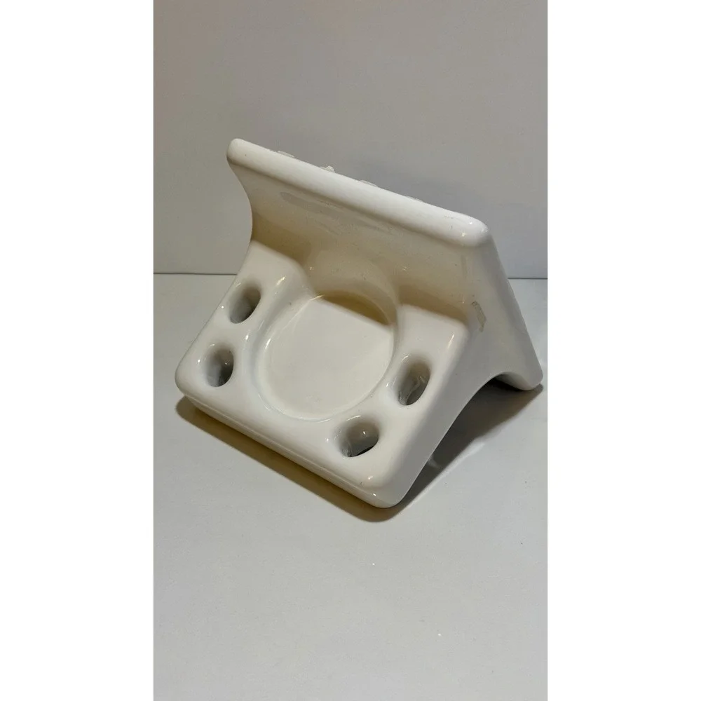Vintage Reclaimed MCM Gloss White Ceramic Tile-in Toothbrush Cup Holder